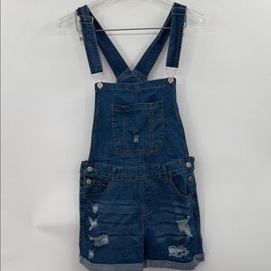 Denim Blue Overalls Shorts Distressed Size S